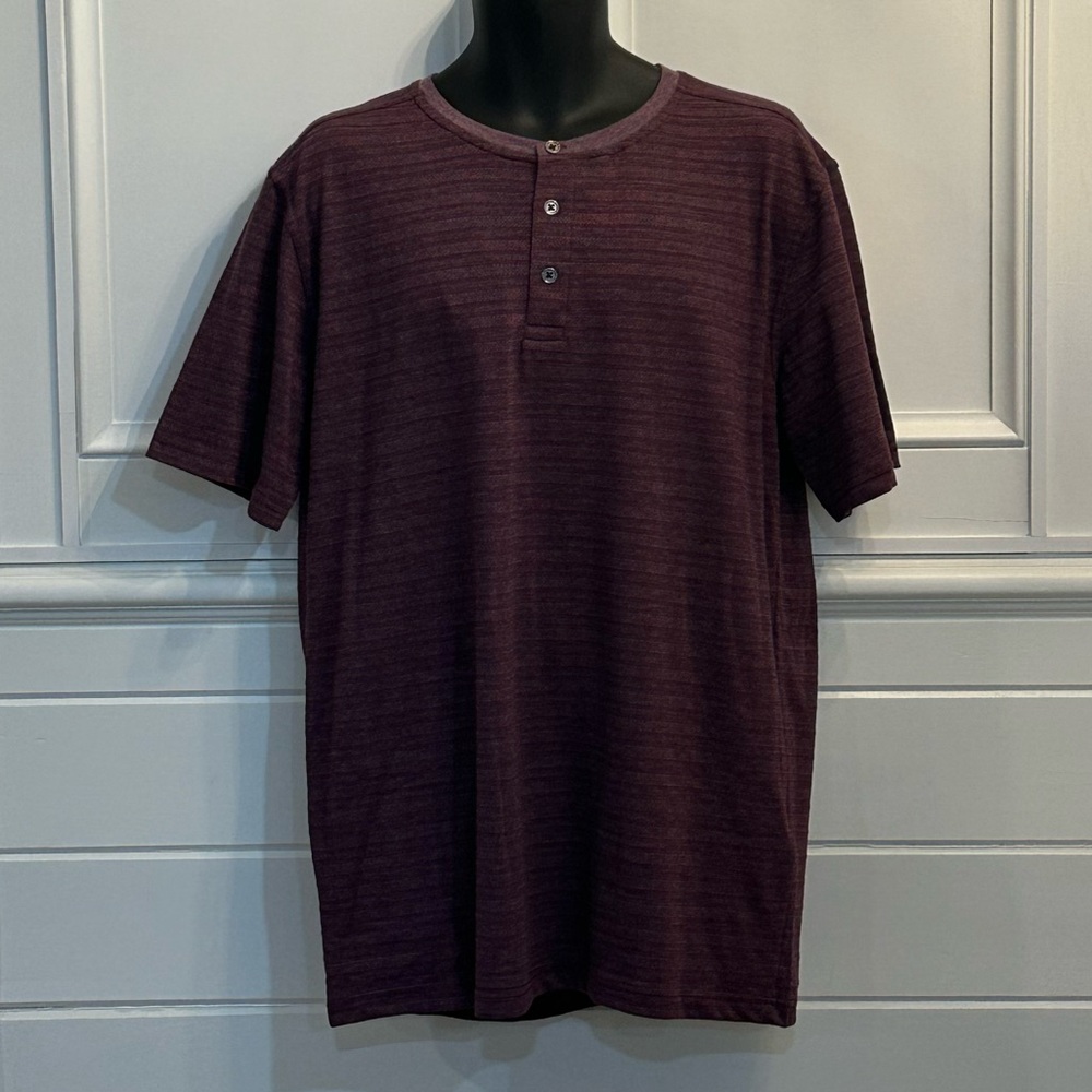 Big Sky Outfitters Short Sleeve 3 Button Shirt T-Shirt Mens Casual L Purple